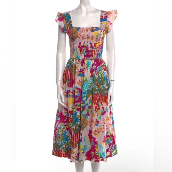 Caroline Constas Claudia Floral Print Flutter Sleeve Open Back Midi Dress - Picture 3 of 15